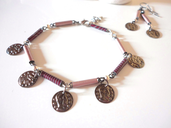Kaffeekapsel Nespresso Armband rose mit Ohrringen
